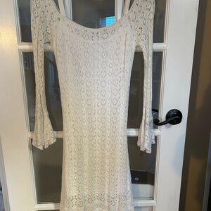 VENUS White Long Sleeve Crochet Dress